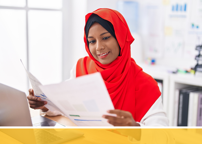 woman researching policy changes